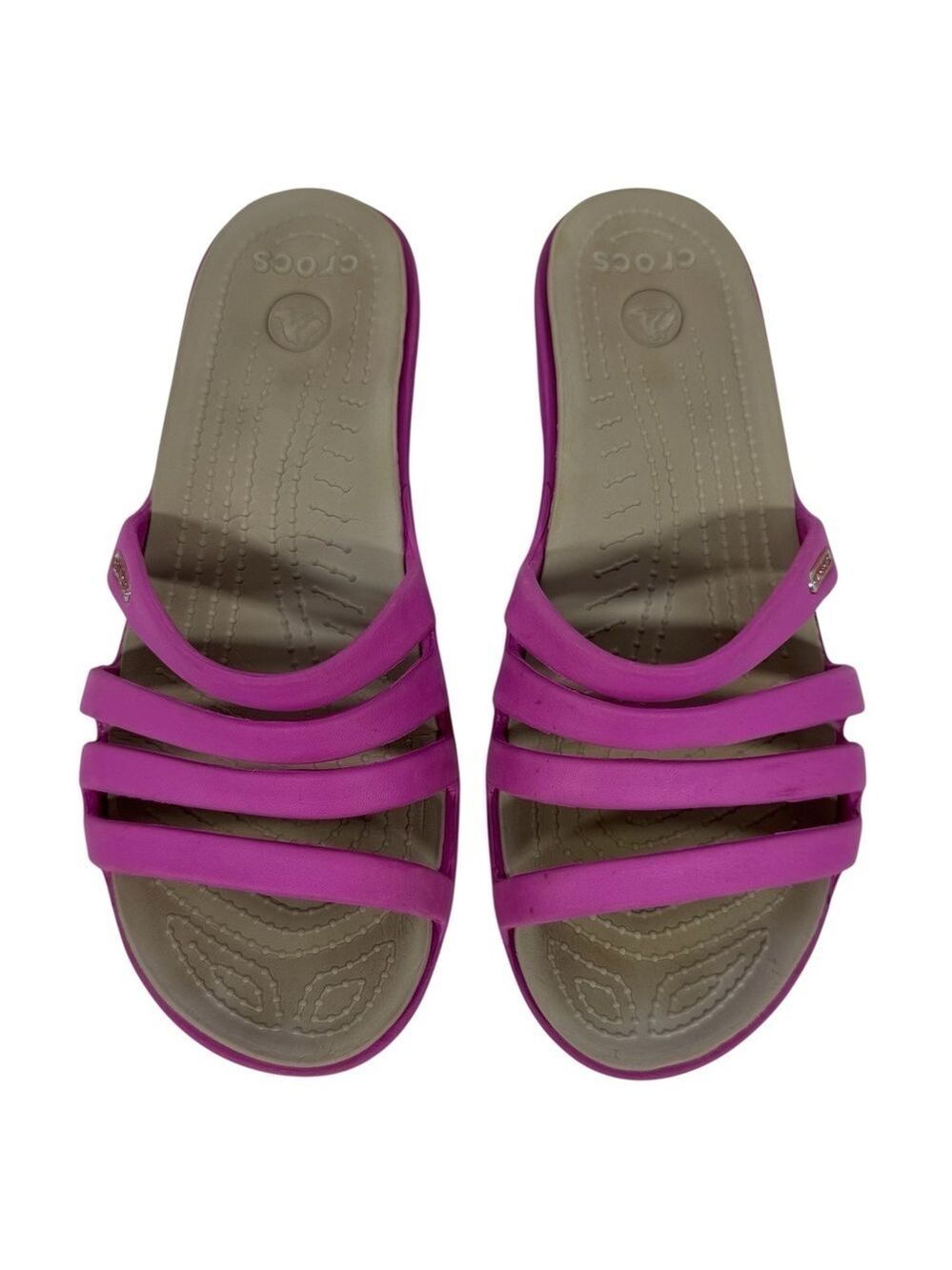 Crocs Rhonda Strappy Wedge Sandal Womens 8 Pink Rubber Outdoor Summer Shoes GUC